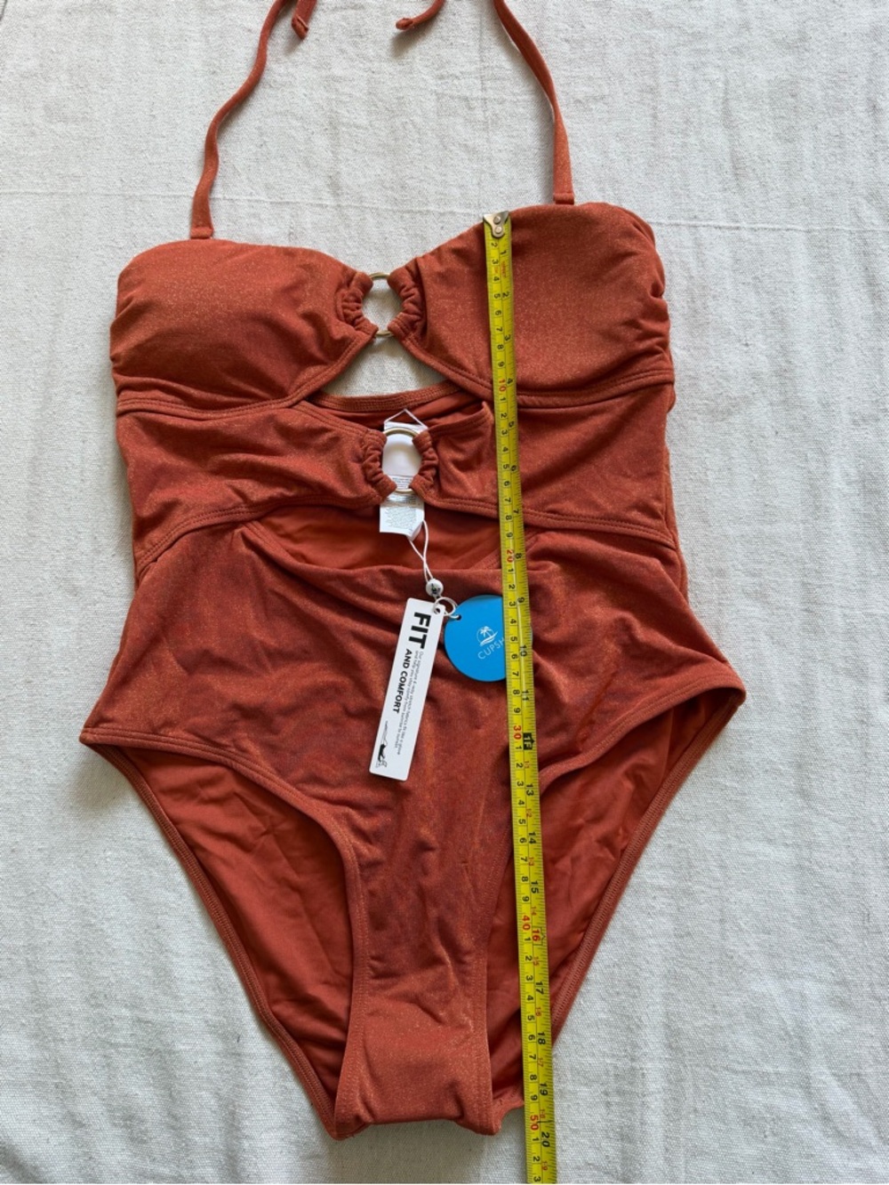 NWT Cupshe Metallic Burnt Orange O-Ring Cutout One Piece Swimsuit Monokini Med M - Picture 8 of 10